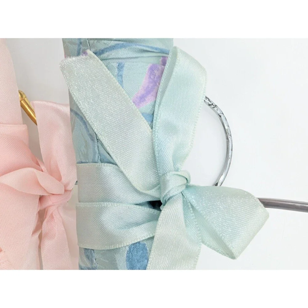 Vintage Satin Padded Hangers Lingerie Victorian Set of 4 Multicolor Floral